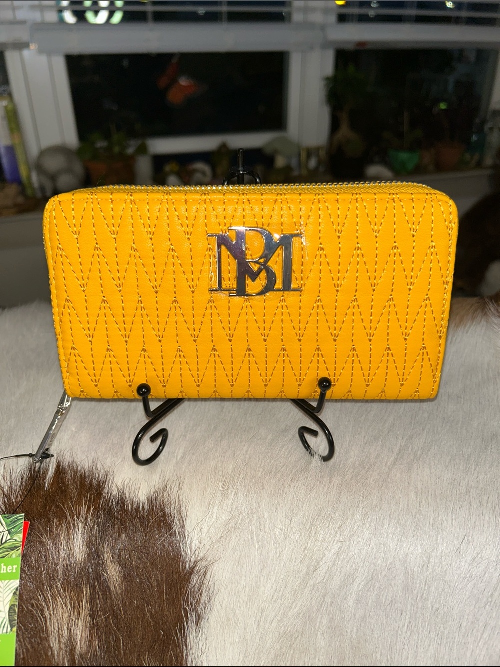 Badgley Mischka Yellow Quilted Zip Long Wallet 7.5”x 4.25” NWT